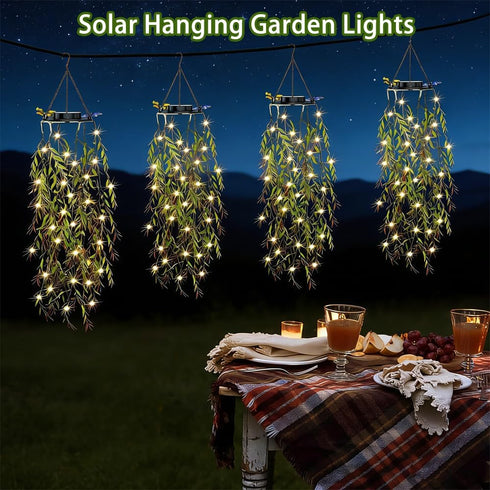 HSBMTBDBF 66 IP65 Solar Hanging Garden Lights, LED Artificial Willow Leaf Solar String Lights Outdoor, Birthday Gifts