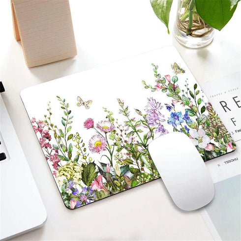 Border with Herbs and Wild Flowers Mouse Pad, Non-Slip Rubber Base for Computers, 9.5"x7.9"x0.12" Inch