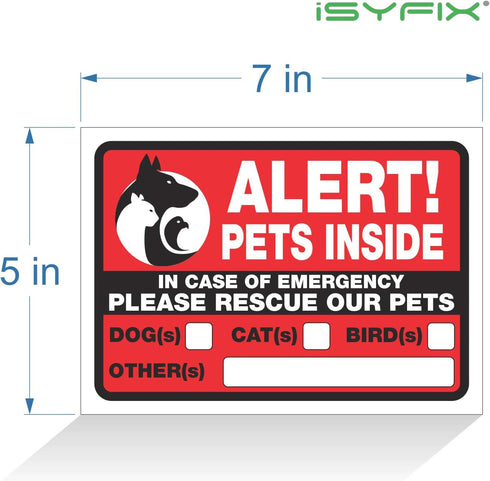 iSYFIX Alert Pets Inside Signs Stickers – 4 Pack, 7x5 Inch, Premium Self-Adhesive Vinyl for Indoor/Outdoor