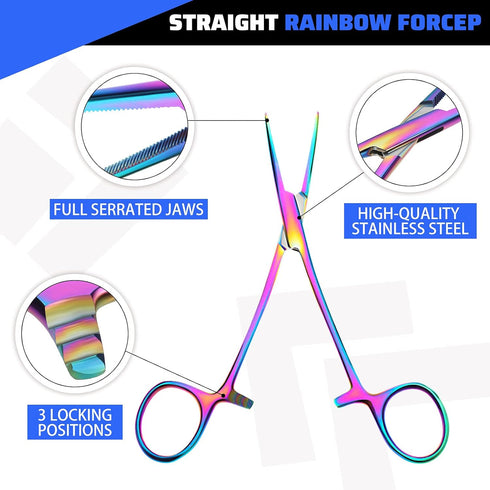 Tweezer(Colorful,2 BBTO Hemostat Curved and Straight Hemostat Forceps Piercing Pliers Forceps, Stainless Steel Straight