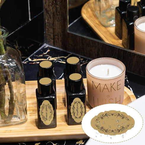 Pajean 10 Sheet Apothecary Oval Oil Bottle Labels - Weatherproof Vintage Kraft Look with Round Cap Stickers for Bottles