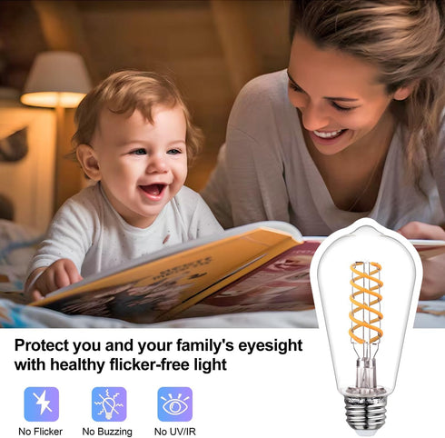 Tiadio 4-Pack Bulbs 60W ST58/ST19 6W E26 Dimmable Bulbs, 2700K Bulb, Bulb Vintage LED Edison Equivalent- Light Filament