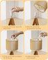 14.17" E26 EDISHINE Small Table Lamp, Wood Tripod Bedside Lamp, Natural Wood-Colored Hollow & White PVC Shade, Base