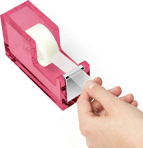 OfficeGoods Modern Acrylic Tape Dispenser - Non-Slip Rubber Holder Bottom- Appealing Design, Perfect for Home, School or Office Desk - Holds Small, Standard, Large Tape Rolls - Pink by OfficeGoods