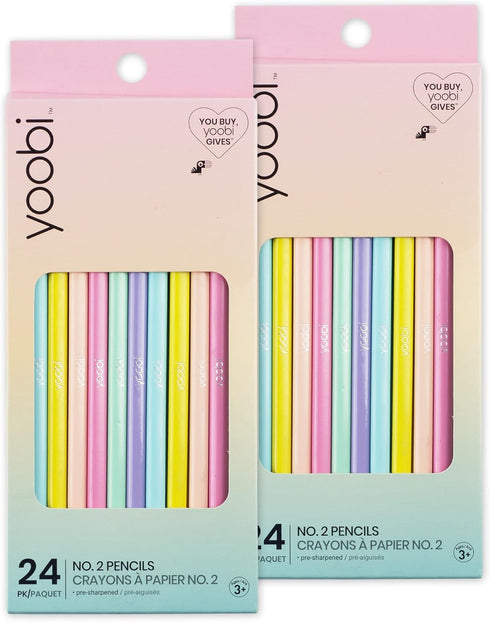 Yoobi #2 Pre-Sharpened Pencils in Cute Pastel Colors - 2 Packs of 24 for School & Office Supplies
