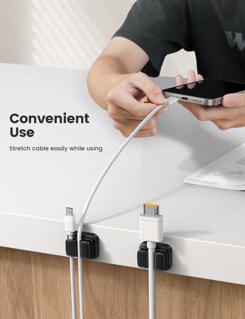 Lamicall 3-in-1 Cord Spring Clip Holder - Small Desk Cable Organizer Clips, Adjustable Adhesive Cable Holder, 3Pcs