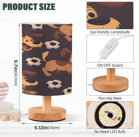 ALAZA Cute Brown Dogs Football Bedside Table Lamp with USB Port for Bedroom Nightstand Lamps Night Light Linen Fabric