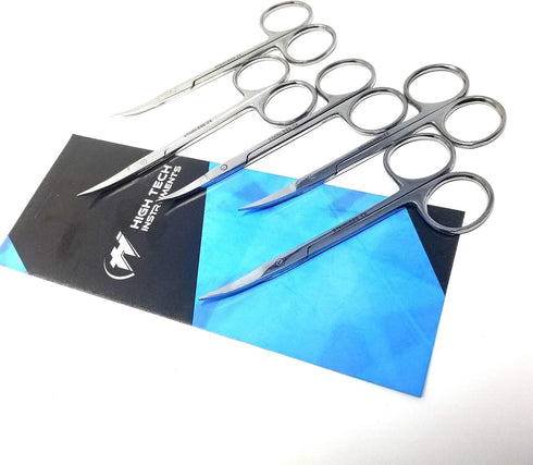 HTI BRAND Iris Micro Dissection Lab Sharp Scissors, Curved, 4.5" (11.43cm) Fine Point , Stainless Steel (Pack of 5)