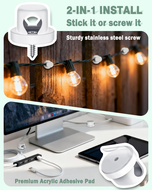 8 Pack Rotatable Cord Holder, Snap-Lock Cable Clips, Adhesive Cord Organizer, Phone Charger Wire Organizer Keeper