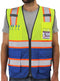 Reflective Mesh Vest High Visibility Two Tone with Pockets and Zipper Yellow and Blue Mesh with Orange Trim M