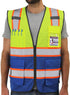 Reflective Mesh Vest High Visibility Two Tone with Pockets and Zipper Yellow and Blue Mesh with Orange Trim M