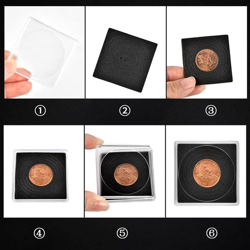 Coin Snap Holders, 20 Pieces Silver Dollar Coin Capsule Storage Box with Adjustable Gaskets, Black