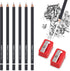 PANDAFLY Eraser Pencil Set - 6pc Eraser Pencils and 2pc Sharpener for Sketching, Charcoal Drawings, Art Supplies