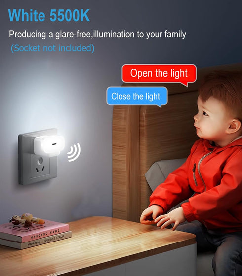 2-Pack 130LM, 3000K LED Nightlights Plug in Wall Voice AI Activated with USB Charging Port, White Night Lights for Kids