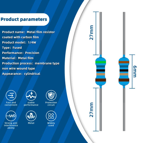 1220Pcs 122 Values Resistor Kit 1/4W, 0.1 Ohm-4.7M Ohm Metal Film Fixed Electrical Resistors Set