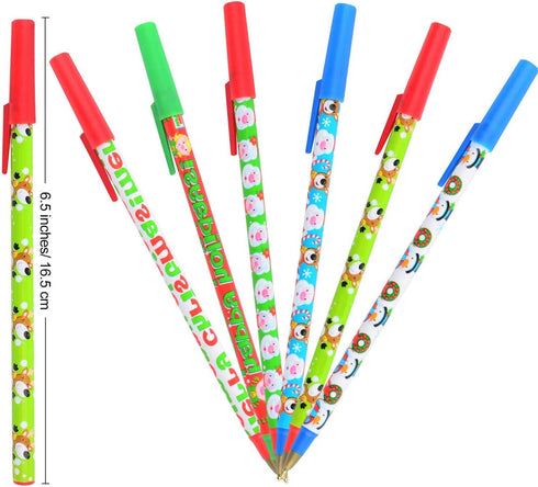 Sunshane 24 Pieces Christmas Stick Pens Set, Holiday Ballpoint Pens for Christmas Home Decor Party Gift