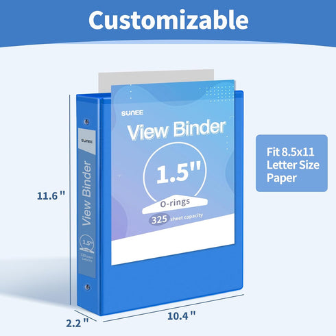 SUNEE 3 Ring Binder 1.5 Inch, Clear View PVC-Free Binder for School or Office Supplies, Blue