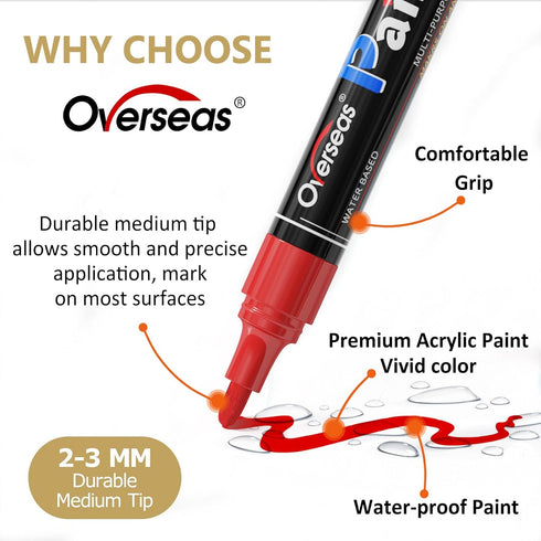 Set 24 Pack Overseas Black Acrylic Paint Markers Pens - Acrylic Permanent Markers, Water-Based, Quick Drying