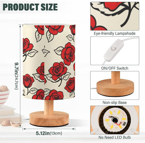 ALAZA Bedside Table Lamp for Bedroom Red Rose Floral Nightstand LED Light Lamps with USB Port Linen Fabric Shade Table