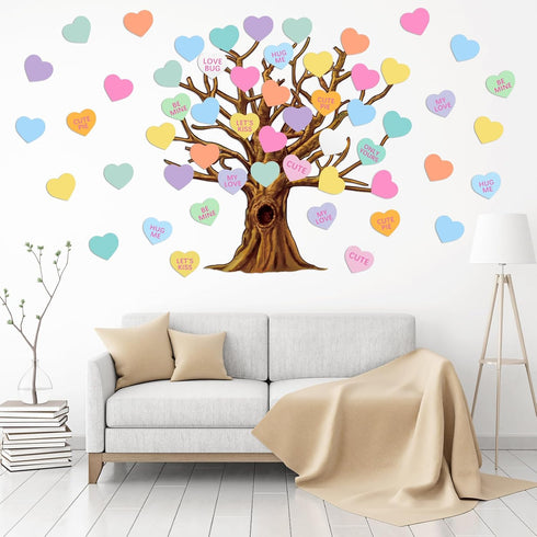 Gersoniel 90 Pieces Classroom Tree Bulletin Board Set, Summer Tree Decoration with Conversation Heart Leaves