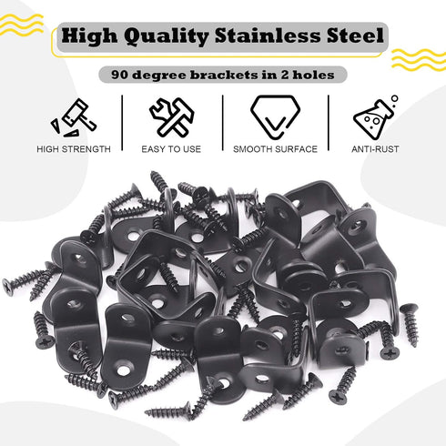 Hilitchi 90 Sets (20mm, 20 Pack) Stainless Steel Black L Bracket Corner Brace Degree Right Angle Brackets with Screws
