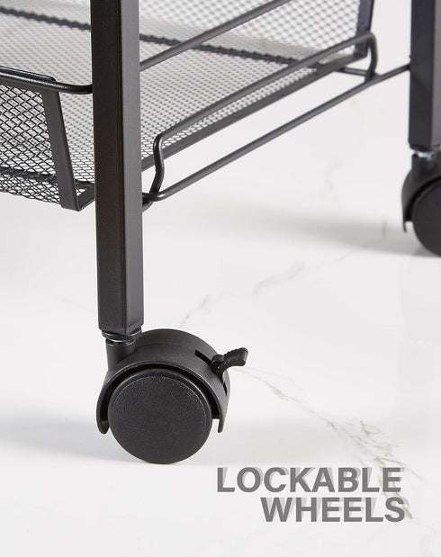 crkmire 4 Tier Metal Rolling Cart, Utility Storage Cart with Wheels and Handle Mobile Book Art Snack Diaper Baby