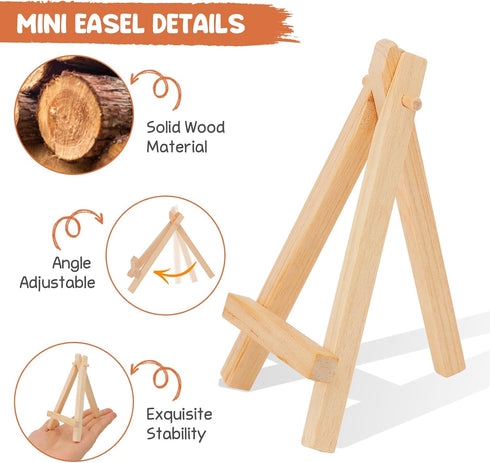 WOWOSS 24 Pack 5" Mini Wood Display Easel, Natural Wooden Tripod Holder for Small Canvases, Business Cards, Photos