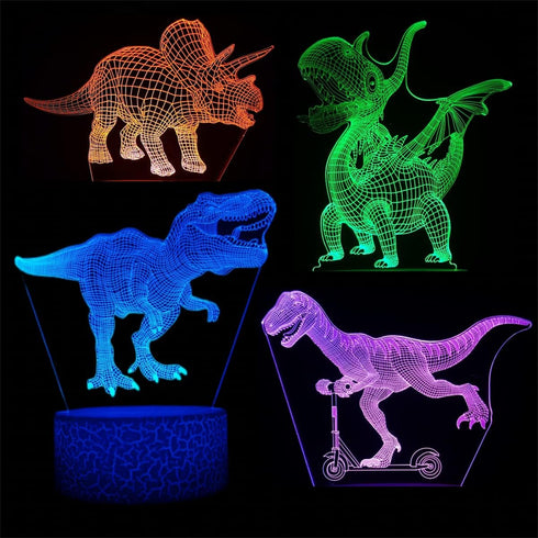 QAQWQAQ 3D Hologram Dinosaur Night Light, 4 Patterns, Dimmable Remote/Smart Touch, 16 Color
