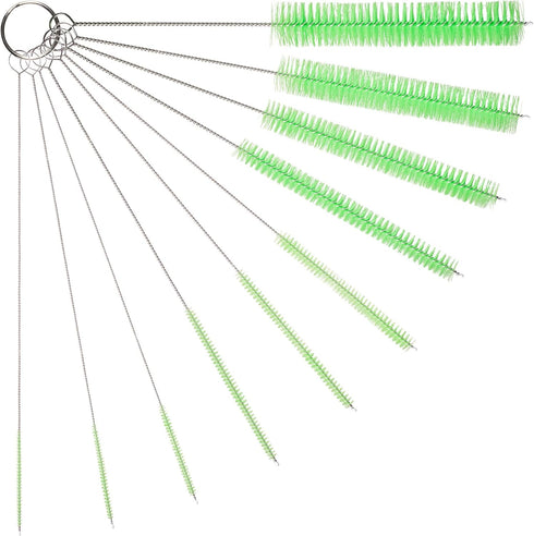 10" Tube Cleaning Brush Set, Green, 10 Pack Nylon Straw Brushes for Bottle, Straws, Pipe, Keyboard, Deep Cleaning