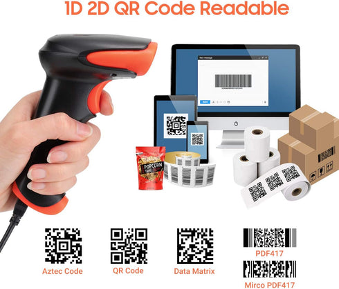 Tera Pro Wireless 2D QR Barcode Scanner, 3 in 1 Bluetooth & USB Wired Connection, Model HW0002-O