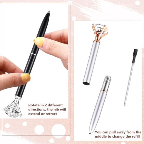 Leinuosen 50 Pieces Bridal Shower Crystal Diamond Pens Bulk Wedding Bling Ballpoint Pen for Women Girls