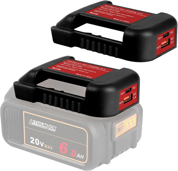 2 Pack USB Charger Adapter for Dewalt 20V Li-ion Battery with USB Output & Type-C Fast Charging