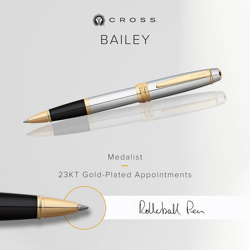 Cross Bailey Medium Point Refillable Rollerball Pen, Black Ink, Premium Gift Box