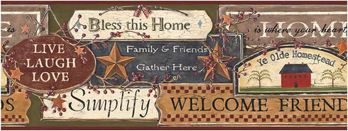 York Wallcoverings Best Of Country PC3976BD, Green/Burgundy Country Sign Border