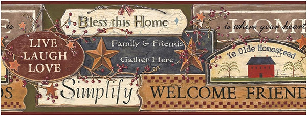 York Wallcoverings Best Of Country PC3976BD, Green/Burgundy Country Sign Border