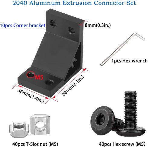 10Set 2040 Corner Bracket Connector for 2040 Aluminum Extrusion Accessories, Black
