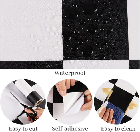 VaryPaper 15.7''x78.7'' Thick Checkered Countertop Contact Paper: Waterproof Peel and Stick Black and White Wallpaper