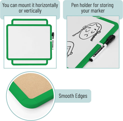 Mr. Pen Dry Erase Board - 14” x 11” Small White Board with Black Marker, Green Frame