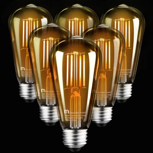 MASTERY MART Dimmable Vintage E26 LED Light Bulb, 2200K Warm White 5.5W (60 Watt Equivalent), 6 Pack