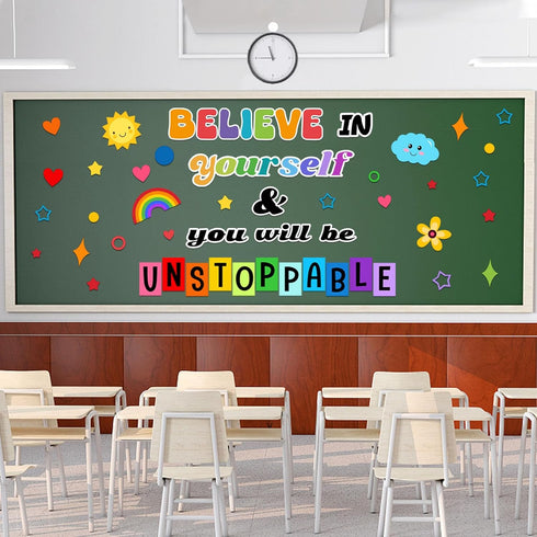 BELIEVE in YOURSELF Classroom Bulletin Board Decoration Set Motivational Cutouts Bulletin Board Wall Door Decor for Kindergarten Preschool Elementary Middle School by LioNergy