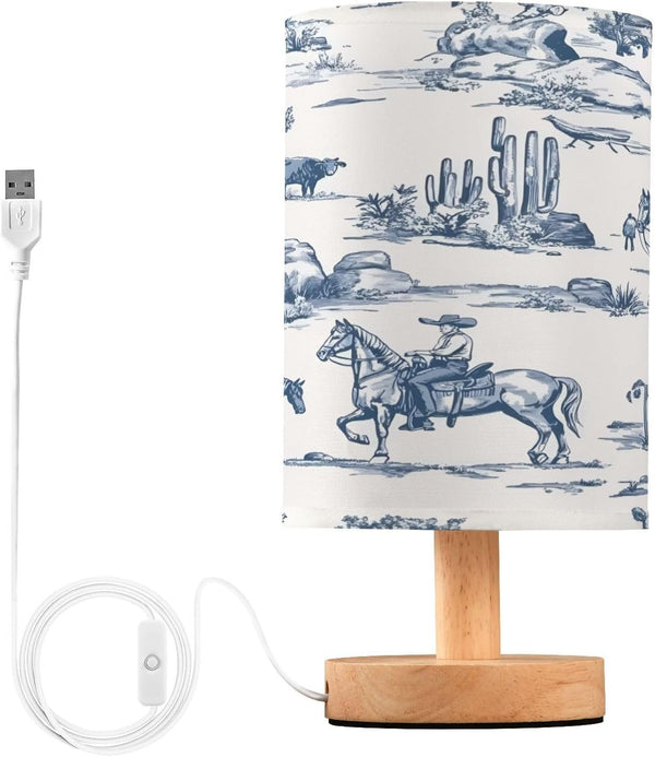 ALAZA Bedside Table Lamp Western Cowboy Equestrian Horse Blue Lamp for Girls