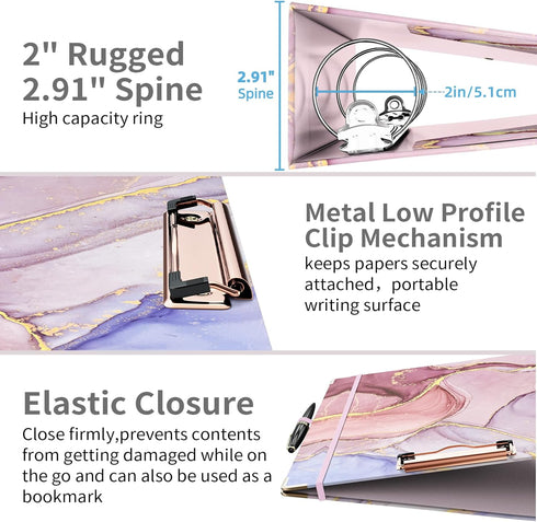 Ospelelf 3 Ring Binder 2 Inch, Cute Pink Marble Binder for Letter Size (11" x 8.5") with 5 Tab Dividers and Labels