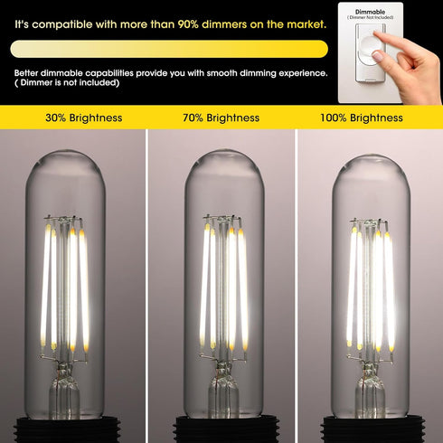 E26 LED Bulb, 6W Equal 60 Watt, Daylight 5000K, E26 Edison Bulb, 750lm Dimmable, 5 Inch Long Tubular, 6 Pack