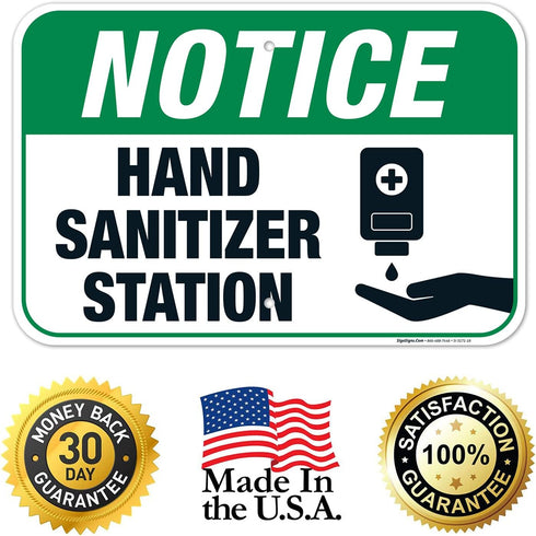 12x18 Inches, 55 Hand Sanitizer Station Sign, mil Thick HDPS (high Density polystyrene), Made in USA