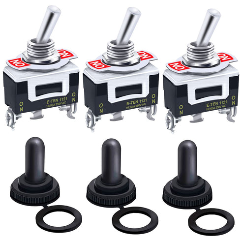 Twidec 3Pcs Heavy Duty Rocker Toggle Switch 16A 250V AC SPDT 2 Position 3 Pin ON/ON with Metal Boot Cap Cover