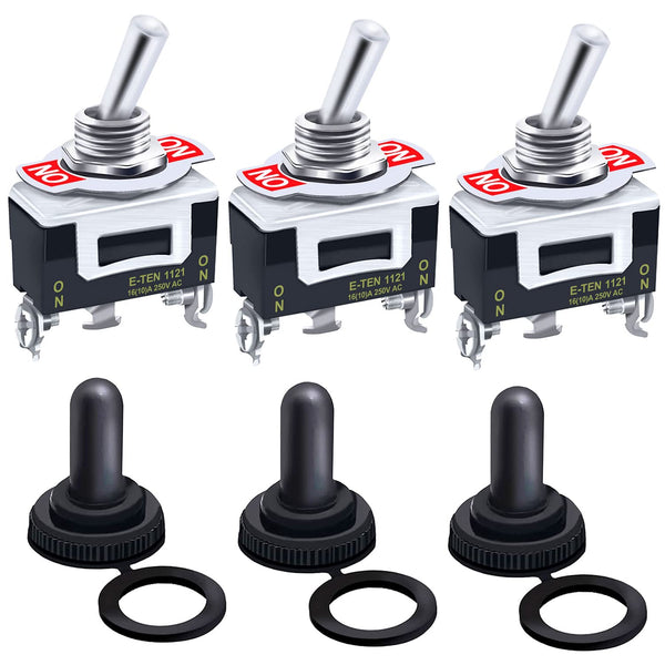 Twidec 3Pcs Heavy Duty Rocker Toggle Switch 16A 250V AC SPDT 2 Position 3 Pin ON/ON with Metal Boot Cap Cover