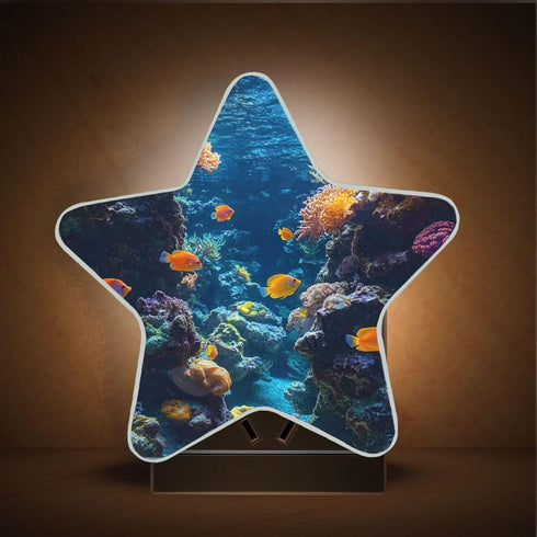 ALAZA Fish Ocean Underwater Coral Reef Star Shaped LED Night Light Dusk to Dawn Sensor Plug in Night Home Decor Desk