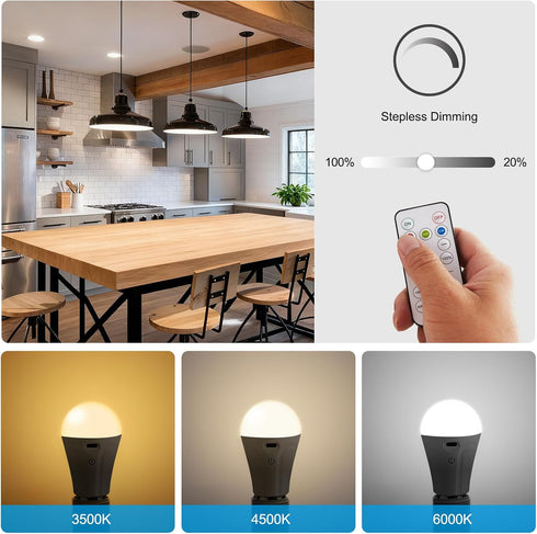 Powfloven Bulbs Dimmable Bulb 3 4 A19 Bulbs 1 Pack Rechargeable Light with Remote Control and USB Charging; Battery