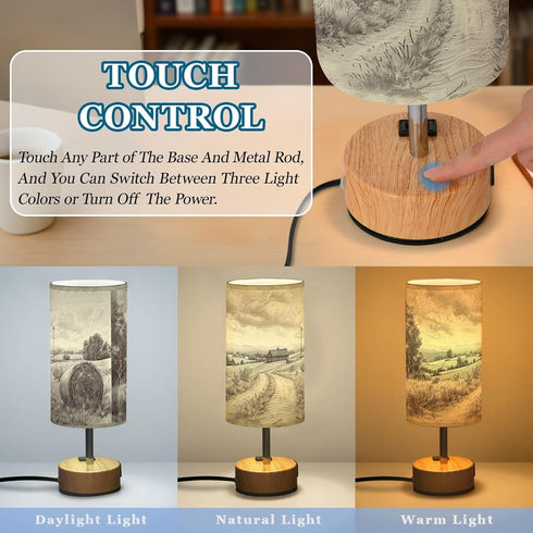 YETTASBIN 3 Dimmable Vintage Farm Bedroom Bedside Table Lamp, Way Touch LED Nightstand Desk Lamp with USB C Charging