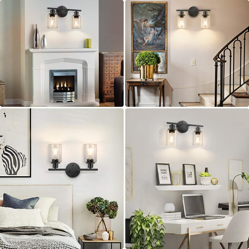 2 FOLKSMATE Bathroom Light Fixtures, Light Matte Black Vanity Light, Vintage Wall Sconces Lighting, Modern Bath Wall